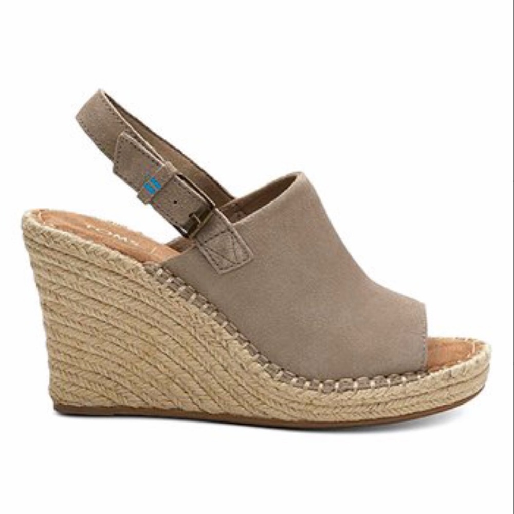 * SOLD * TOMS Taupe Monica Suede Espadrille Slingback Wedges Size 10